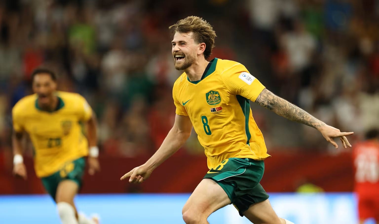 Pemain Timnas Australia merayakan kemenangan 2-0 atas Turki di Piala Dunia 2026 Vancouver.