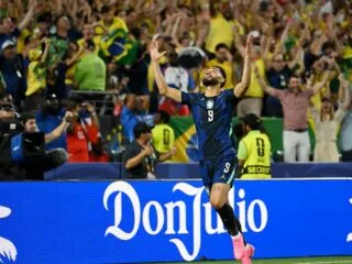 Penyerang Brasil Matheus Cunha merayakan gol ke gawang Haiti pada laga Grup C Piala Dunia 2026.