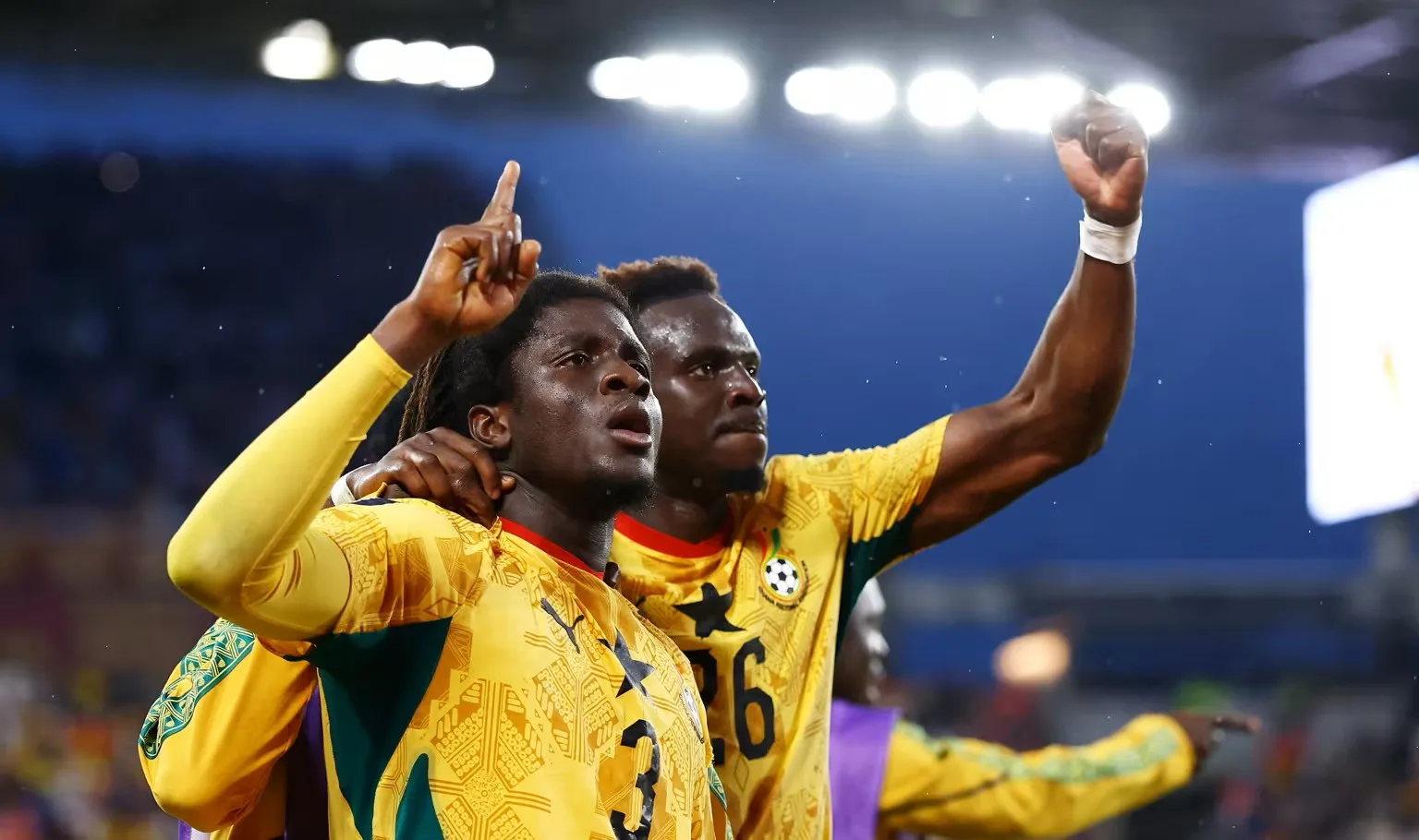 Pemain Ghana Caleb Yirenkyi merayakan gol penentu kemenangan ke gawang Panama pada laga Piala Dunia 2026 di Stadion Toronto.