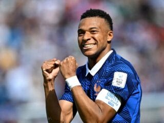 Kylian Mbappe merayakan gol spektakulernya untuk Timnas Prancis saat mengalahkan Senegal 3-1 di Piala Dunia 2026.
