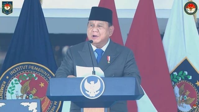 Presiden Prabowo Subianto menghadiri Upacara Pelantikan Pamong Praja Muda di Kampus IPDN, Jatinangor, Kabupaten Sumedang, Rabu (29/7/2026). Foto: Youtube/Humas IPDN