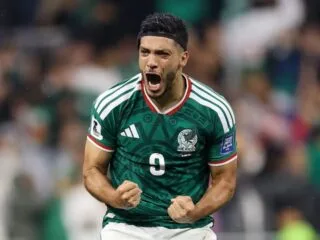 Julian Quinones merayakan gol kemenangan atas Ekuador di laga Piala Dunia 2026.