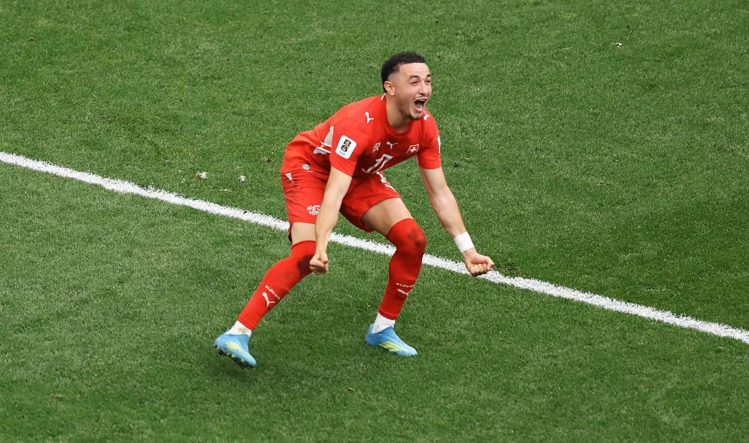 Pemain tim nasional Swiss merayakan kemenangan dramatis atas Kolombia pada laga babak 16 besar Piala Dunia 2026.