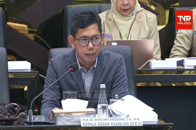Ketua Badan Keahlian DPR, Prof Bayu Dwi Anggono saat rapat dengan Baleg DPR di Komplek Gedung Parlemen, Rabu (2/9/2026). Foto: Tangkapan layar youtube