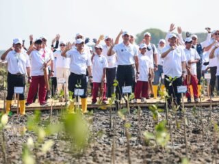 Atasi Abrasi Pantura, AHY dan Ahmad Luthfi Tanam Mangrove di Demak Gunakan Teknologi HexBricks