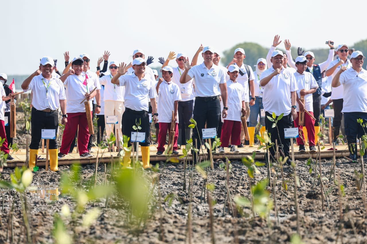 Atasi Abrasi Pantura, AHY dan Ahmad Luthfi Tanam Mangrove di Demak Gunakan Teknologi HexBricks